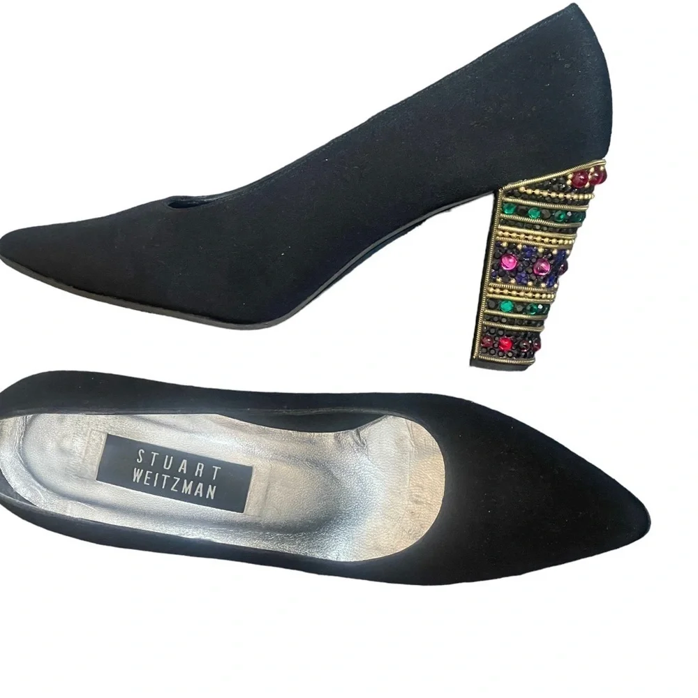 STUART WEITZMAN VINTAGE SHOES JEWELED‎ HEELS SPAIN 8B EVENING